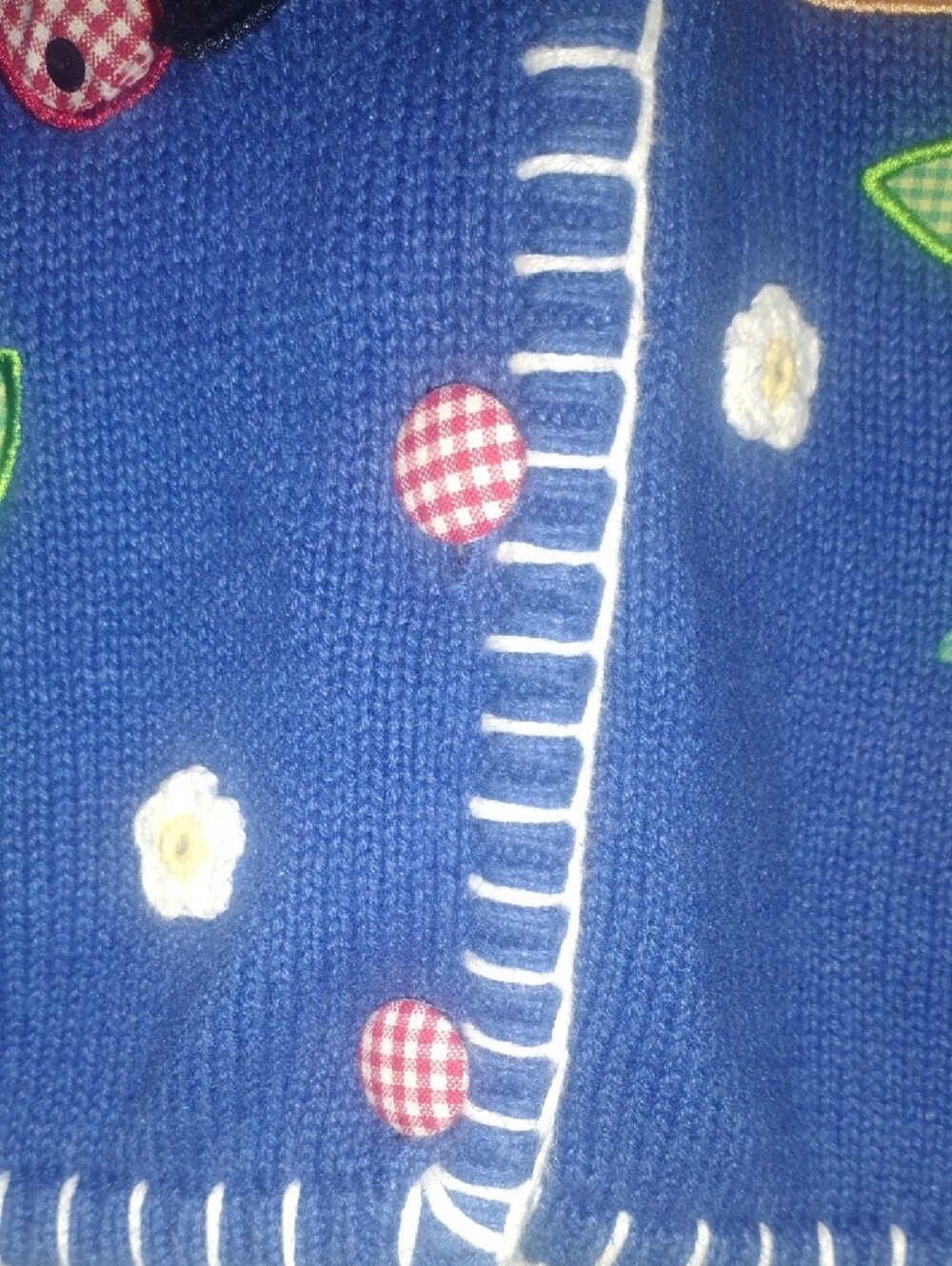 Blue Ladies Short-Sleeve Cardigan with Floral & Ladybug Appliqués - Picture 5 of 10